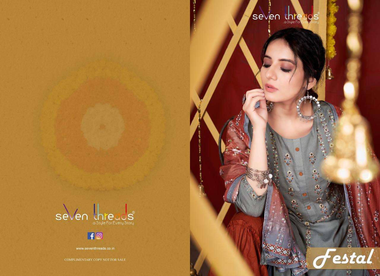 SEVEN THREADS PRESENTS FESTAV PURE COTTON EMBROIDERY KURTI WITH PENTS COLLECTION
